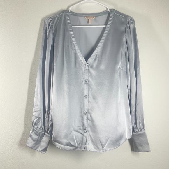 Rebecca Taylor Top Women 8 Light Blue Silk Button Down Blouse Classic Career - Picture 1 of 9
